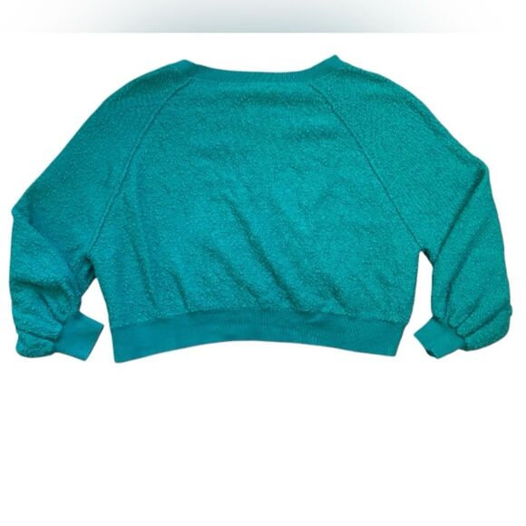 Free People Teal Boucle Cotton Blend Found My Friend Pullover Sweatshirt - Picture 12 of 12